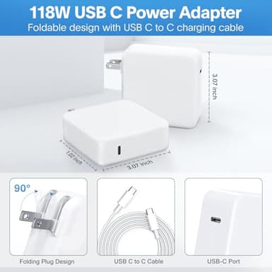 Mac Book Pro Charger - 118W USB C Fast Charger Power Adapter Compatible with MacBook Pro/MacBook Air 16 15 14 13 Inch, M1 M2 M3 M4, New iPad Pro and All USB C Device, Charge Cable 6.6ft - Image 7