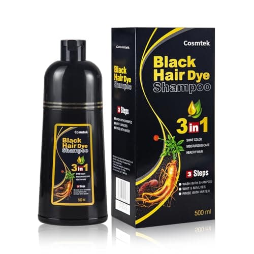 COSMTEK Black Hair Dye Shampoo for Gray Hair, Semi-Permanent Hair Color Shampoo for Women and Men, Herbal and No Ammonia, 3 in 1-100% Grey Coverage(16.9 Fl oz) - Image 1