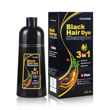 COSMTEK Black Hair Dye Shampoo for Gray Hair, Semi-Permanent Hair Color Shampoo for Women and Men, Herbal and No Ammonia, 3 in 1-100% Grey Coverage(16.9 Fl oz) - Image 1