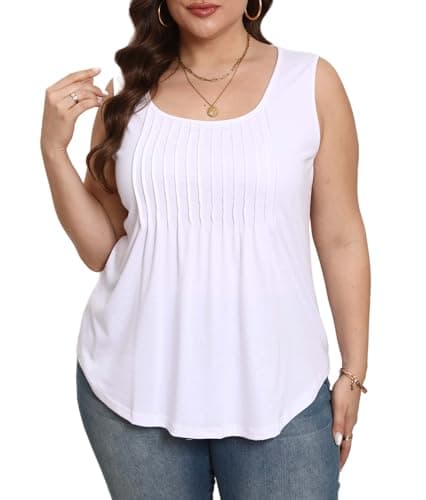HBEYYTO Womens Plus Size Tank Tops Pleated Scoop Neck Sleeveless Camisoles Cami Tops Casual Flowy Loose 2025 Plain Tanks White 4X