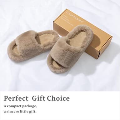 Chantomoo Women's Slippers Memory Foam House Bedroom Slippers for Women Fuzzy Plush Comfy Faux Fur Lined Slide Shoes Anti-Skid Sole Trendy Gift Slippers Light Brownsize 9 10 8.5 - Image 5