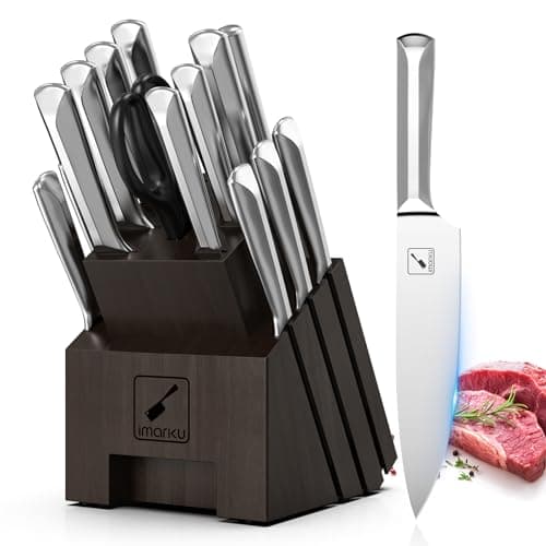 imarku Knife Set, 16 PCS High Carbon Japanese Stainless Steel Knife Sets for Kitchen with Block, Ultra Sharp Kitchen Knife Set with Sharpener Chef Knife Set, Dishwasher Safe, Best Gifts - Image 1