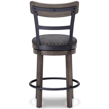 Signature Design by Ashley Caitbrook | Farmhouse Swivel 24" Counter Height Barstool – 360° Swivel, Upholstered with Nailhead Trim, Metal & Wood Frame, Gray - Image 9