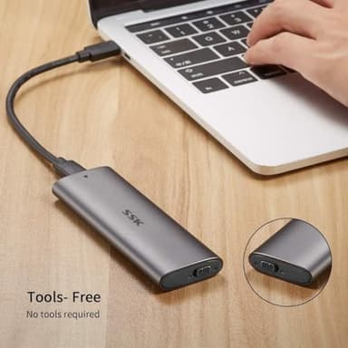 SSK Aluminum M.2 to USB NVMe SATA SSD Enclosure Reader, Tool-Free USB 3.2 Gen 2 10Gbps NVMe PCI-E 6Gbps SATA M-Key / B+M Key Solid State Drive External Adapter with UASP Trim, for SSDs 2242 2260 2280 - Image 4