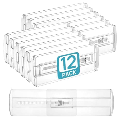 Vtopmart 12 Pack Drawer Dividers for Clothes, 4" High 10.2"-16.6" Adjustable Expandable Dresser Drawer Organizer, Clear Plastic Separators for Dresser, Baby Clothing, Underwear, Cosmetic, Toiletries - Image 1