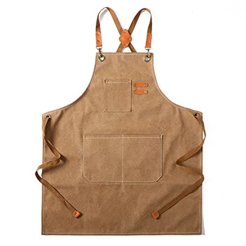 Tosewever Canvas Cross Back Chef Apron for Men Women with Adjustable Straps Large Pockets, Waterdrop Kitchen Heavy Duty Cotton Aprons for Tool Cooking BBQ Artist, M to XXL (Cappuccino Brown) - Image 1