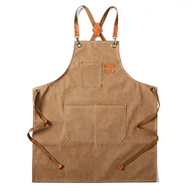 Tosewever Canvas Cross Back Chef Apron for Men Women with Adjustable Straps Large Pockets, Waterdrop Kitchen Heavy Duty Cotton Aprons for Tool Cooking BBQ Artist, M to XXL (Cappuccino Brown) - Image 1