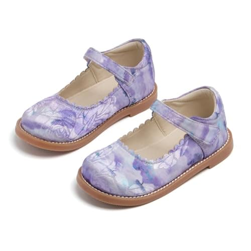 THEE BRON Toddler Girls Mary Jane Flats Kids School Uniform Party Dress Shoes(AX404 Toddler,Purple/6M) - Image 1