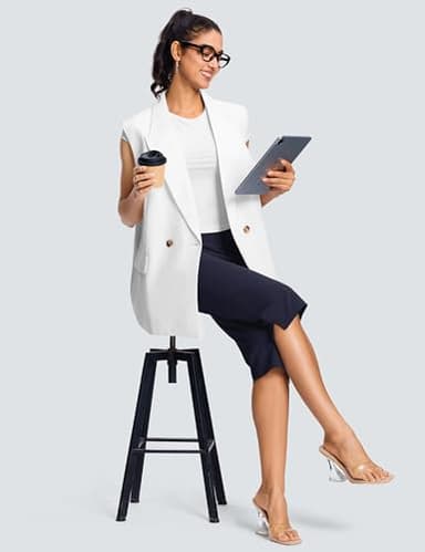 ISEEGZ 18" Dressy Capri Pants for Women High Waist Stretch Womens Golf Capris Pants for Summer with Pockets Work Casual Navy - Image 5