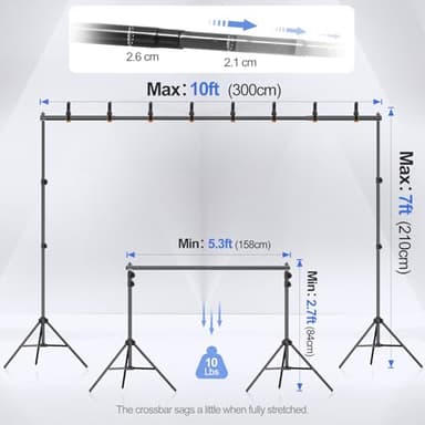 EMART Backdrop Stand 10x7ft(WxH) Photo Studio Adjustable Background Stand Support kit with 2 Crossbars, 8 Clamps, 2 Sandbags and Carry Bag for Parties, Events Decoration, Wedding, Photography - Image 2
