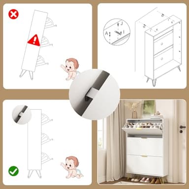 NOVAMAISON Slim Shoe Cabinet with 3 Flip Drawers, Fluted Shoe Cabinet Storage for Entryway, Narrow Shoe Storage Cabinet, Modern Freestanding Shoe Rack Organizer for Entryway, White - Image 6