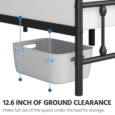 Yaheetech Classic Metal Platform Bed Frame Mattress Foundation with Victorian Style Iron-Art Headboard/Footboard/Under Bed Storage/No Box Spring Needed/Twin Size Black - Image 8