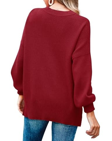 Imily Bela Womens Oversized Tunic Sweaters Fall Slouchy Long Sleeve Ribbed Knit Side Slit Pullover Jumper Tops Red - Image 4