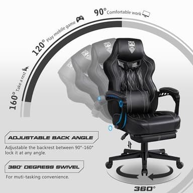 Vonesse Gaming Chair for Adults Gaming Chairs with Footrest Reclining Computer Gaming Chair for Heavy People Ergonomic Gamer Chair Big and Tall (Black) - Image 6
