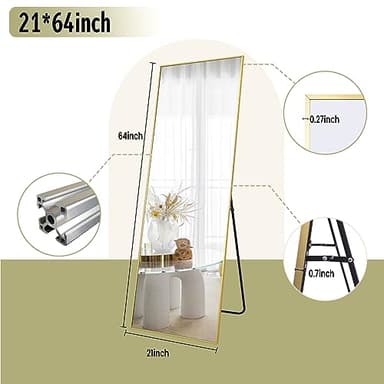 BEAUTYPEAK Full Length Mirror 64"x21", Standing Rectangle Floor or Wall-Mounted Mirrors for Living Room, Bedroom, Gold - Image 4