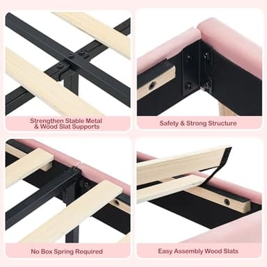 GarveeHome Twin Bed Frame with Storage Headboard, Velvet Upholstered Platform Bedframe for Kids, Girl Bed, Strong Wooden Slats, Noise-Free, Easy Assembly, No Box Spring Needed, Pink - Image 7