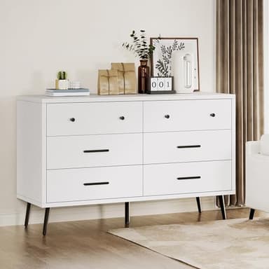 DWVO White 6-Drawer Dresser, Modern Wooden Chest of Drawers with Black Metal Handles & Anti-Tip Safety, Stylish Storage Cabinet for Bedroom, Living Room, Hallway, or Entryway - Image 7