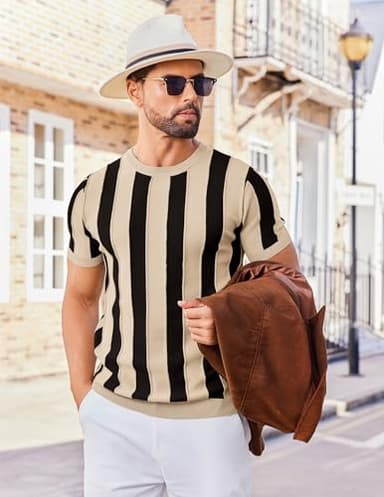 COOFANDY Mens Casual Shirts Crew Neck Dress Tshirts for Men Dress Sweater Knit Shirt - Image 4