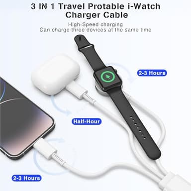 Essri Upgraded USB C Charger for Watch, 3 in 1 Phone and iWatch Magnetic Fast Charging Cable 6FT, Compatible with Watch Series 8 7 6 SE 5 4, for iPhone 14 13 12 11 Pro White - Image 2