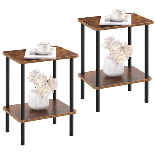 Apicizon 2 Tier End Table Set of 2, Small Side Table with Solid Wood Legs, Boho Bedside Table with Storage Shelf, Nightstand for Small Spaces, Bedroom, Living Room, Entryway, Easy Assembly, Brown - Image 1