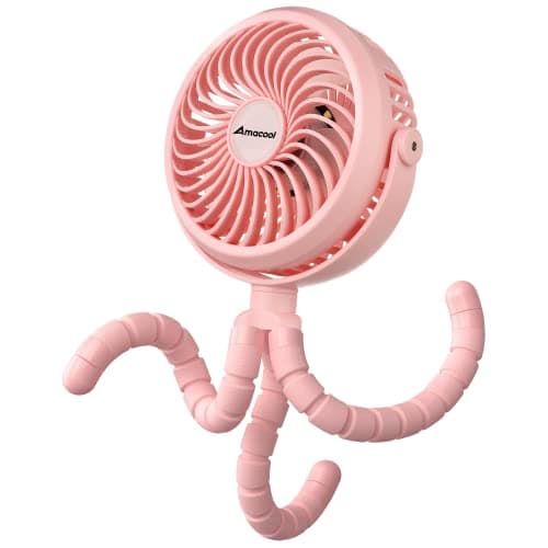 AMACOOL Battery Operated Stroller Fan Flexible Tripod Clip On Fan with 3 Speeds and Rotatable Handheld Personal Fans for Car Seat Crib Bike Treadmill (Pink) - Image 1