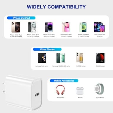 3Pack iPhone 16/15 Charge Block,USB C Charger,i Phone Charger Adapter Quick Fast Charger Adapter Plug 20W Power Delivery Type C Fast Charging Block for iPhone 16/15/14/13/12,iPad Pro/Air/Mini/AirPods - Image 6