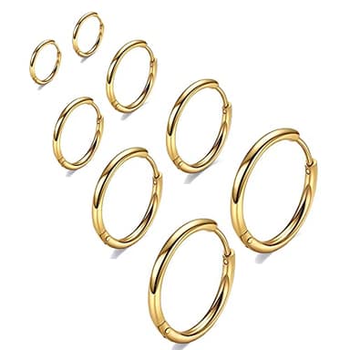 316L Surgical Stainless Steel Gold Hoop Earrings 6mm 8mm 10mm 12mm Huggie Hypoallergenic Earrings Hoop Cartilage Helix Lobes Hinged Sleeper Earrings For Women Men - Image 1