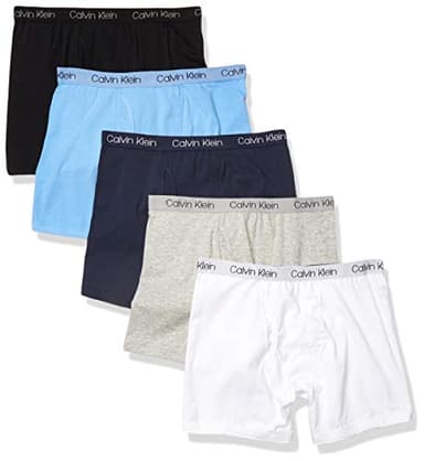 Calvin Klein Boys Little Modern Cotton Boxer Briefs, 5 Pack Black, Grey, White, Light Blue, NavyLarge - Image 1