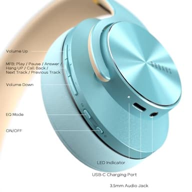 DOQAUS Bluetooth Headphones Over Ear, 90H Playtime Wireless, 3 EQ Modes, HiFi Audio & Deep Bass, ENC Noise Isolating Mic, Soft Earpads for Phone/PC - Image 7