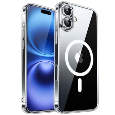 CANSHN Magnetic for iPhone 16 Plus Case Clear, Upgraded [Full Camera Protection] [Compatible with Magsafe] Non-Yellowing Protective Shockproof Bumper - Clear - Image 1