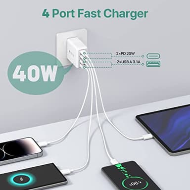 SCCVEE USB C Wall Charger, 40W 4-Port USB C Charger Block, Fast Charging Block Dual Port PD+QC Wall Plug Multiport Type C for iPhone 16/1514/13/12/11/Pro Max/XS/XR/8/7, iPad, Samsung Phone, Tablet - Image 2