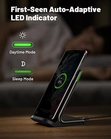 INIU Wireless Charger, 15W Fast Qi Certified Wireless Charging Station with Sleep-Friendly Adaptive Light Compatible with iPhone 17 16 15 14 13 12 Pro Max Samsung Galaxy S25 S24 S23 Note 20 Google etc - Image 3