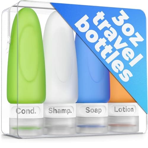 Dot&Dot Leak Proof Travel Bottles - TSA Approved 3oz Silicone Toiletries Travel Shampoo & Conditioner Containers with Labels - Image 1