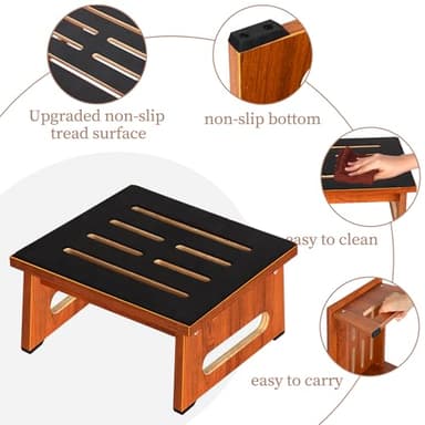 One Step Stool for Bed, Wooden Step Stool with Non-Slip Feet, 450 LBS Capacity Stepping Stool for Adults Seniors, Bedside Steps for High Beds, Bathroom Kitchen Bedroom, Easy to Assemble, Rustic Brown - Image 4