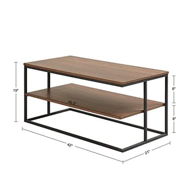 510 DESIGN Monarch Coffee Table with Storage Shelf - Modern 2 Tier Wooden Top and Metal Frame, Living Room Furniture, Easy Assembly, 21" W x 42" L x 19" H, Dark Coffee/Black - Image 3
