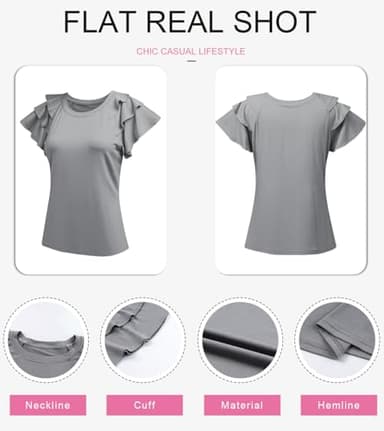 SHEWIN Womens Shirts Summer Ruffle Sleeve Crewneck Cute Ladies Tops and Blouses Grey XL - Image 5