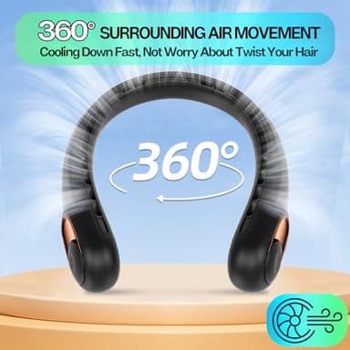 KIDEE Neck Fan, Portable Bladeless Neck Fans, Upgrade 360° Airflow, Super Quiet, 3 Speeds, 4000mAh Personal Wearable Neck Fan, Upgraded Cooling Air Volume USB Rechargeable Hands Free Fan - Image 5