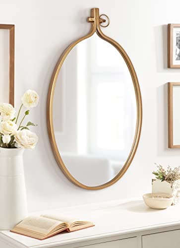Kate and Laurel Yitro Oval Metal Framed Wall Mirror; 20 x 34; Gold; Glamorous Industrial Accent Mirror for Wall - Image 7