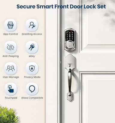 Veise Smart Front Door Lock Set, App Control, Keyless Entry Deadbolt with Lever Handle, Electronic Digital Touchscreen Keypad, Auto Lock, Easy Install, Satin Nickel - Image 4