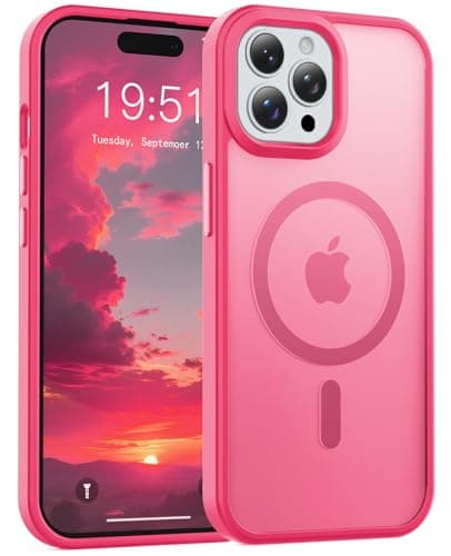 Temdan for iPhone 15 Pro Max Case [Compatible with MagSafe] [Military-Grade Drop Protection] [Anti-Fingerprint] [Anti-Scratch] Slim Silky-Soft Touch Translucent Matte Case 6.7 inch, Hot Pink - Image 1
