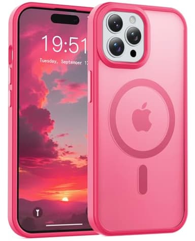 Temdan for iPhone 15 Pro Max Case [Compatible with MagSafe] [Military-Grade Drop Protection] [Anti-Fingerprint] [Anti-Scratch] Slim Silky-Soft Touch Translucent Matte Case 6.7 inch, Hot Pink - Image 1