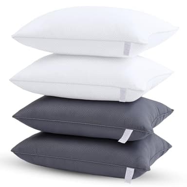 Carasylvia Bed Pillows for Sleeping - Pillows Queen Size Set of 4, Soft Hotel Pillows with Down Alternative Filling for Side, Back & Stomach Sleepers, Fluffy Pillows for Bed (2 White & 2 Grey) - Image 1