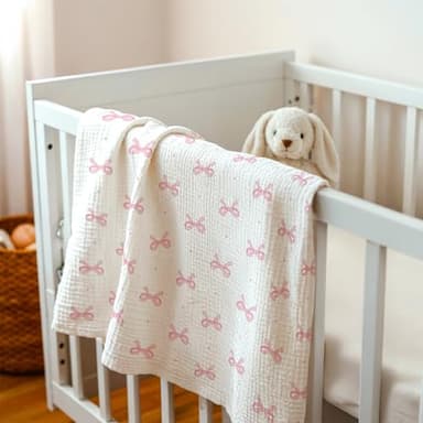 Bow Baby Blankets for Girls, Soft Nursery Minky Blankets with Muslin and Dotted Fleece Back 30x40 inches, Receiving Bed Quilt for Newborn, Infants, Toddlers - Image 6