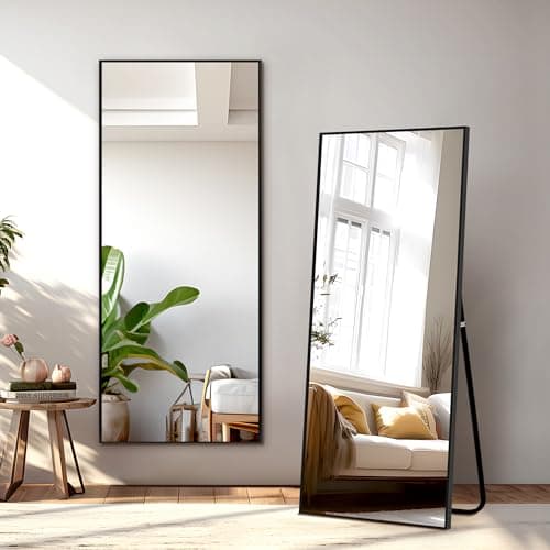 NicBex Full Length Mirror with Stand, 56"x19" Aluminum Alloy Frame Floor Mirror, Black, Shatter-Proof Glass - Free Standing, Leaning Against Wall or Wall-Mounted, for Bedroom Living Room Dressing Room - Image 1