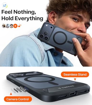 TORRAS Strong Magnetic & Seamless Stand for iPhone 17 Pro Max Case, Fit for MagSafe, Military Grade Drop Protection, Sturdy Adjustable Kickstand Slim for iPhone 17 Pro Max Case Translucent Matte Black - Image 7