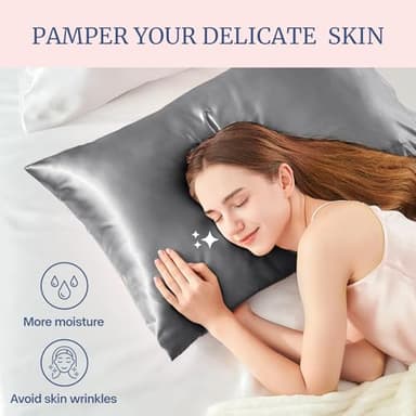 BEDELITE Satin Pillowcase for Hair and Skin, Super Soft and Cooling Similar to Silk Pillow Cases 2 Pack with Envelope Closure, Gift for Women Men(13"x18" Toddler Size, Dark Grey) - Image 3