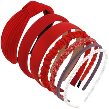 AHONEY 7 Pack Red Headbands for Women Christmas Headbands Trendy Non Slip Hairbands Cute Hair Accessories Multi-style Headband Pack (Redl) - Image 2