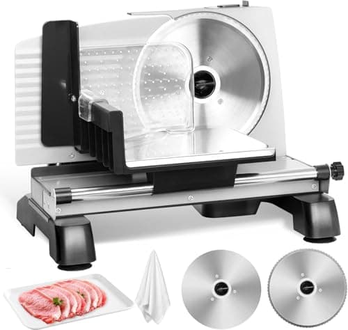 BIEAMA Meat Slicer, 200W Deli Slicer for Home, 2 Removable 7.5" Stainless Steel Blades, 0-18mm Adjustable Thickness, Electric Food Slicer for Meat, Cheese, Bread - Image 1