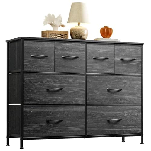 WLIVE Dresser for Bedroom with 8 Drawers, Wide Fabric Dresser for Storage and Organization, Bedroom Dressers, Chest of Drawers for Living Room, Closet, Hallway, Charcoal Black Wood Grain Print - Image 1