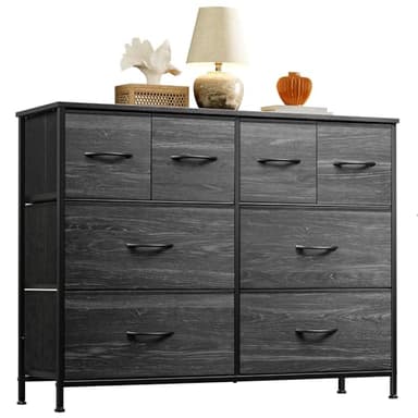 WLIVE Dresser for Bedroom with 8 Drawers, Wide Fabric Dresser for Storage and Organization, Bedroom Dressers, Chest of Drawers for Living Room, Closet, Hallway, Charcoal Black Wood Grain Print - Image 1
